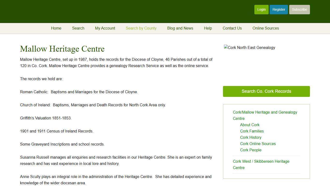 Cork Mallow Genealogy Online Search facility – Roots Ireland