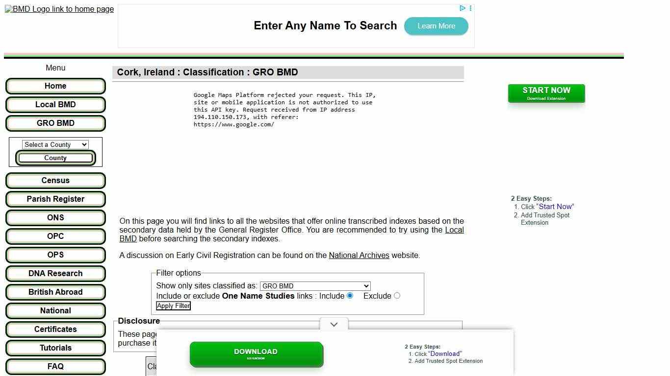 Cork GRO BMD links : UKBMD - Births, Marriages, Deaths Indexes & Census Transcriptions Online for UK Family History and Genealogy